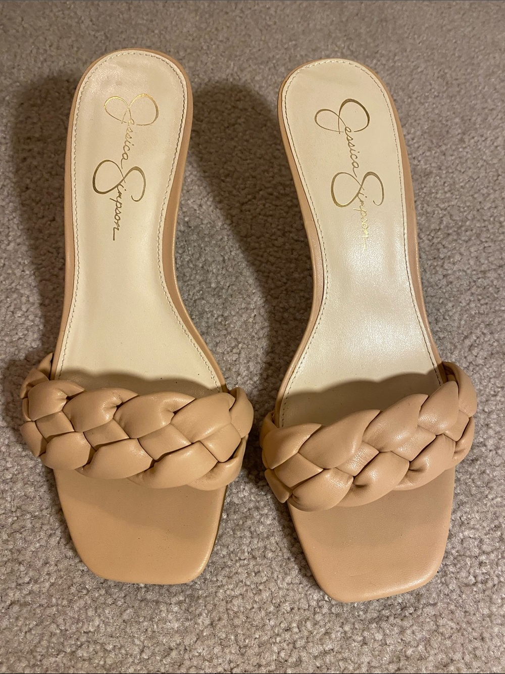 Jessica Simpson 'Evernor' Beige Braided Kitten Heel Mules